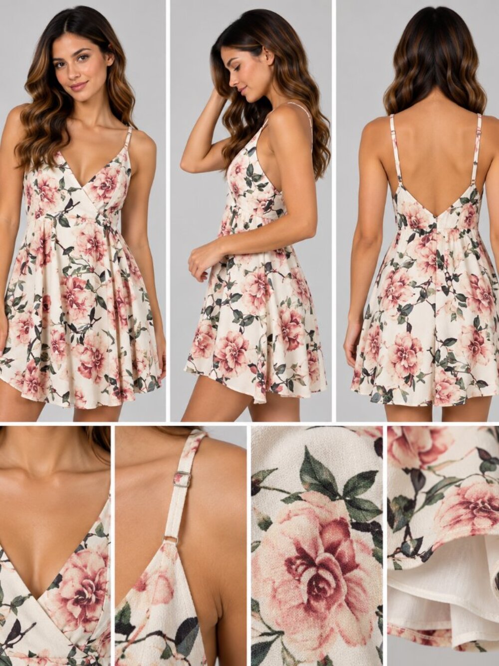 IJOAH Pink Rose Floral V-Neck A-Line Midi Dress Size M